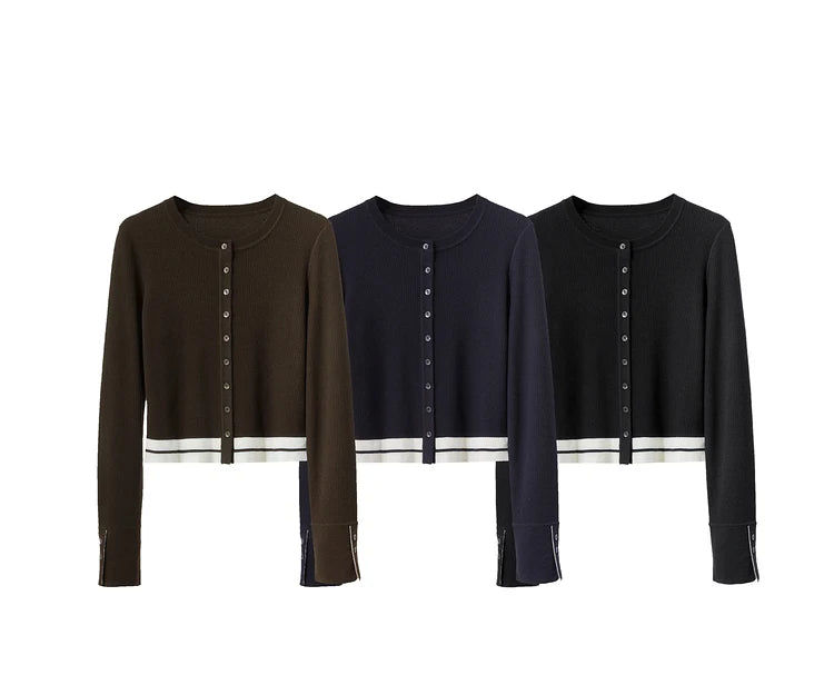 Wool Cropped Crew Neck Striped Sweater