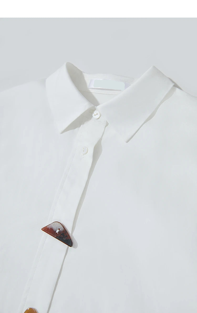Simple Pure Cotton Long-Sleeved Button Pullover Shirt
