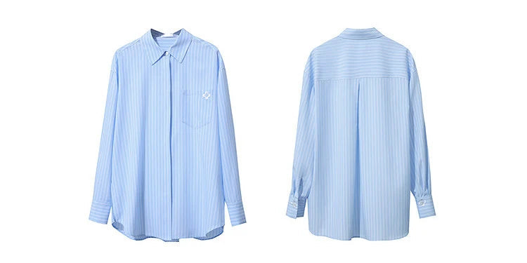 Loose-Fitting Casual Striped Embroidered Shirt