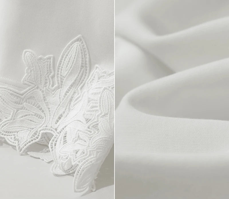 Round Neck Drop Shoulder Lace Long T-Shirt