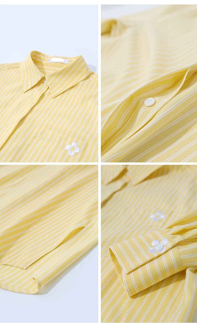 Loose-Fitting Casual Striped Embroidered Shirt