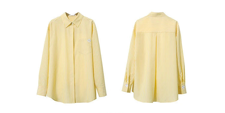 Loose-Fitting Casual Striped Embroidered Shirt